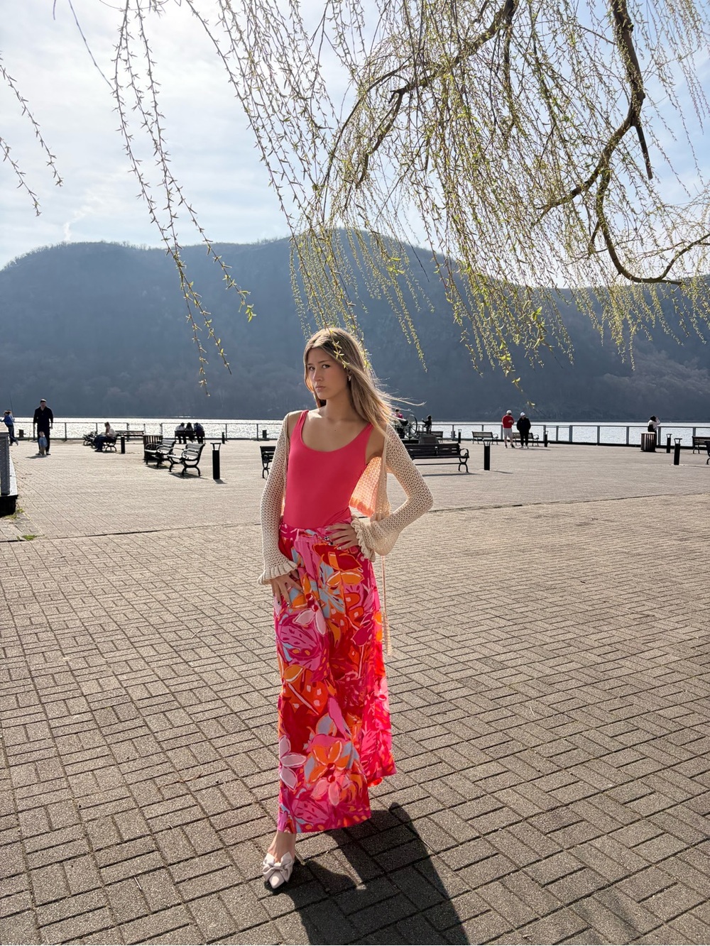 Mirame NYC Sailor Pant Pink Tropic Floral Print size M & L Palazzo Pant
